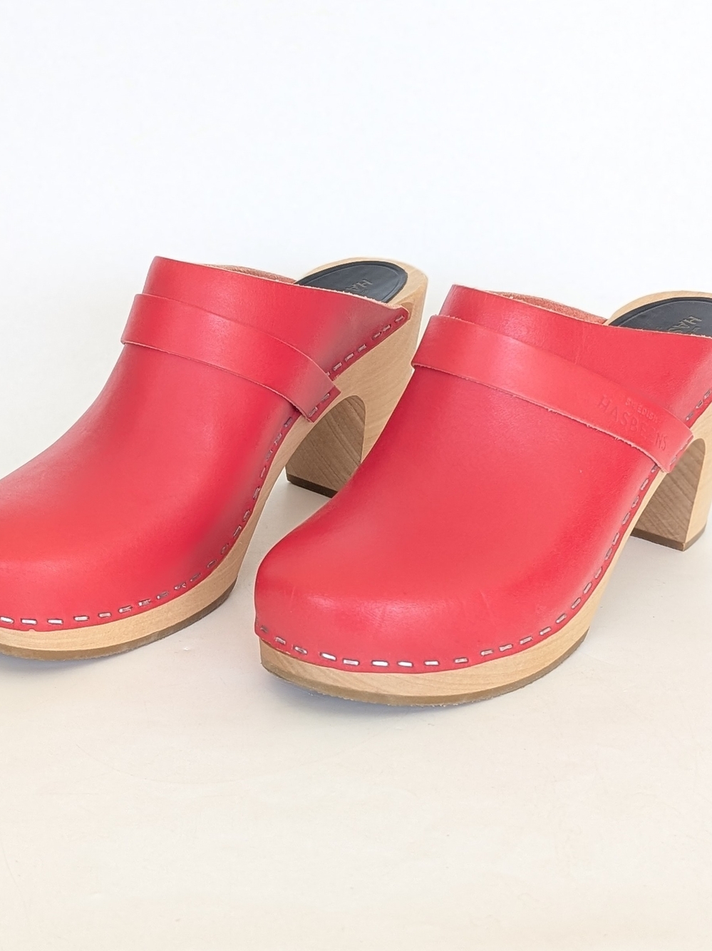 Swedish Hasbeens Red Slip In Classic Clog - Picture 9 of 9